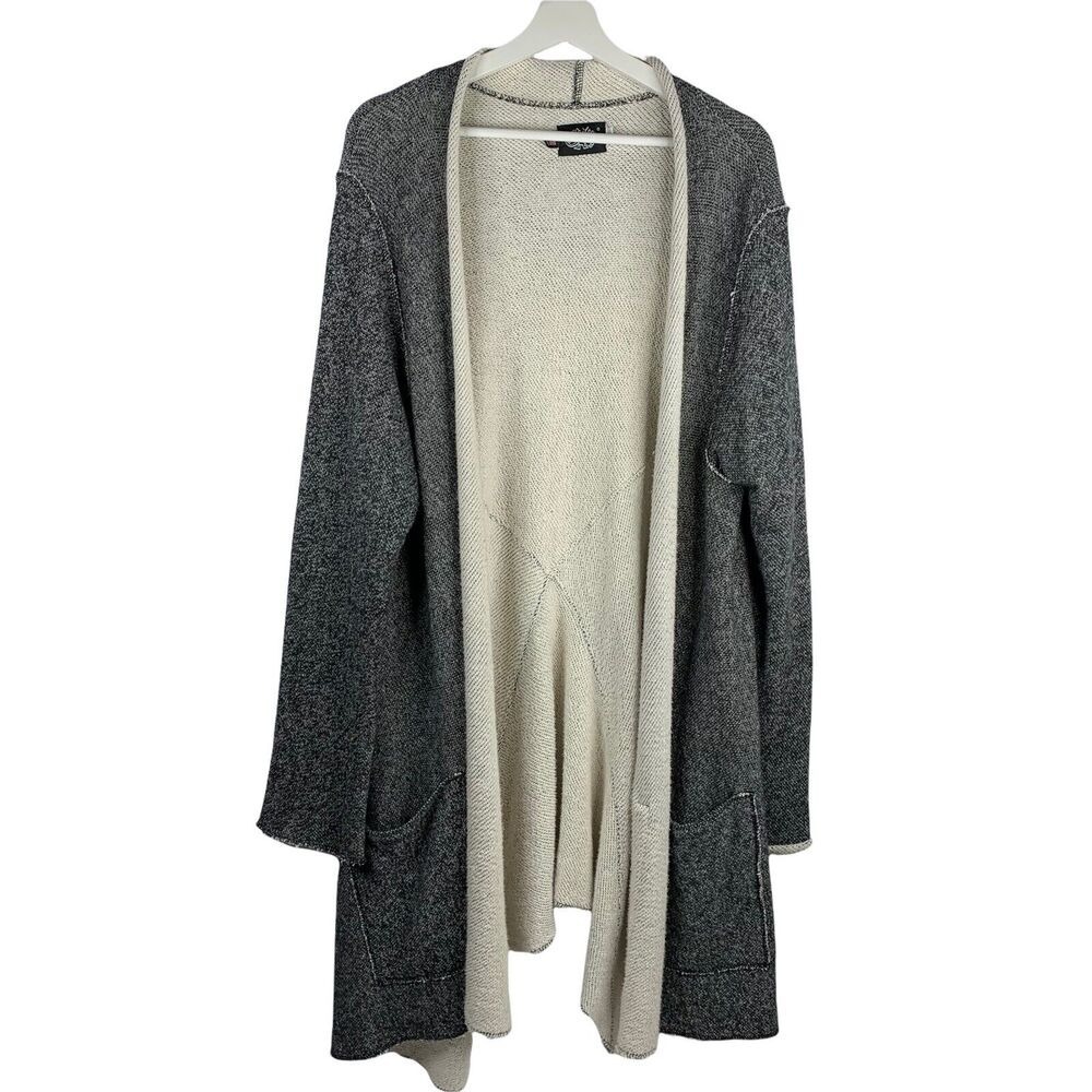 Cameleon Sz L Cardigan Sweater Terry‎ Patch Pocket Open Front Long Line Women's